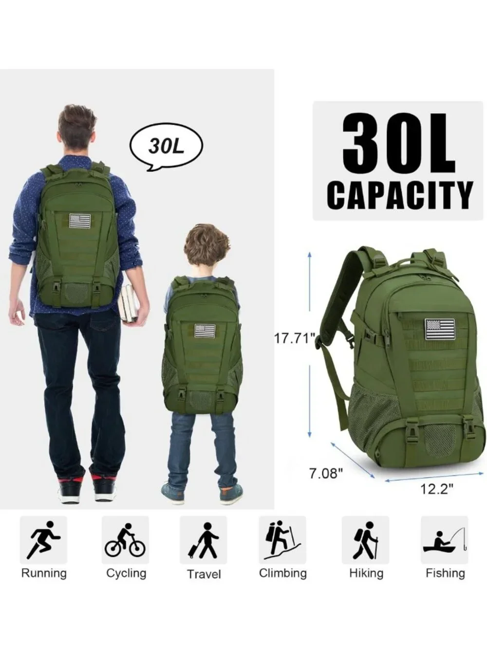 Tactical Hiking Backpack 30L Waterproof Military Day Pack with Molle System